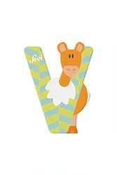 Sevi 83022 Tier Holzbuchstaben 10 cm, V-ikunja, Türbuchstaben für Kinderzimmer, ABC und Tiere lernen mit Holzspielzeug, hochwertig handdekoriert mit 12 Farben, Deko oder Lernspielzeug für Kinder, Bunt
