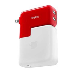 Twelve South PlugBug Duo Adaptador de viagem universal para Apple MacBook e carregador duplo da Apple iPad/iPhone, vermelho e branco