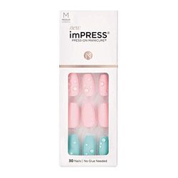 KISS imPRESS Press-On Manicure, Dauwdruppel, Medium length vierkant, met PureFit-technologie, inclusief Prep Pad, Mini File, Cuticle Stick en 30 Fake Nails