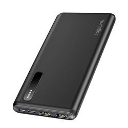 Powerbank 8000 mAh, 2 x USB (typ A) inkl. 2-i-1-kabel, färg: svart