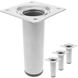 PrimeMatik - Pés redondos para mesa e móveis. Pernas em aço cinzento de 10 cm, conjunto 4