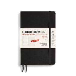 LEUCHTTURM1917 370519 weekkalender & notitieboek 2025, paperback B6+ zachte kaft - 12-maanden-planner, 80 g, gelinieerd - zwart