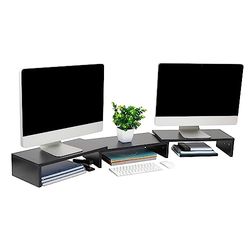 Mind Reader MDF Ajustable Doble, Elevador de 2 Laptop, TV, Soporte de Monitor de Varios Niveles para el hogar u Oficina, Tablero de Fibra de Densidad Media, Negro, 51.25" L x 9.25" W x 4.75" H