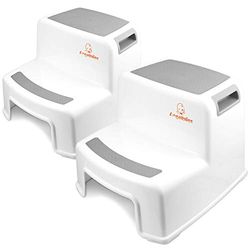 Angelbliss Dubbel höjd 2 stegspall för barn, mångsidig barnpall med halkfria mjuka grepp och säkra halkfria dynor, potträningspall för badrum, kök (grå 2-pack) (grå-2)