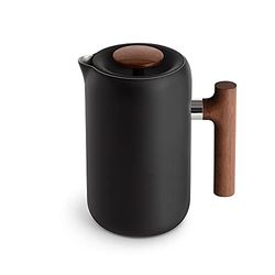 Caffettiera per pressatura francese Fellow Clara – Caffettiera a stantuffo portatile in acciaio inossidabile, caffettiera manuale isolata, nero opaco e noce con caraffa da 700 ml circa