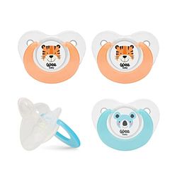 Wee Baby (Pack de 4) Tétine pour bébé | Tétine de dentition à motifs d’animaux avec tétine orthodontique en silicone pour des dents saines | Tétine avec trous d’aération pour éviter les irritations