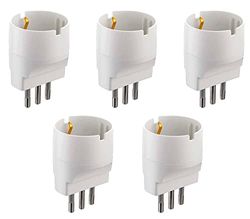 Electraline - 92292 - Conjunto de 5 adaptadores de Schuko para tomada pequena, 10 A, branco, 92292
