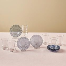 Karaca Luna - Set di bicchieri da tè turchi, 12 pezzi, set da tè per 6 persone (Cay Bardagi), bicchieri da tè e piattini in moderno azzurro