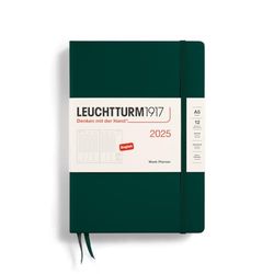 LEUCHTTURM1917 370797 Weekly Planner 2025, Medium A5 Hardcover - 12 Month Calendar, Lined - Forest Green, English