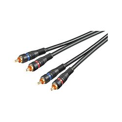 Goobay 50120 Cabo de áudio Cinch – cabo coaxial de conexão estéreo - 2 x tomada RCA a 2 x tomada RCA - banhado a ouro, blinhado 2 vezes - preto - 5 m