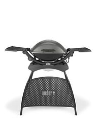 Weber Q2400 Elektrisk Grill med Stativ + Sidobord, grillyta 54 x 39 cm, portabel BBQ Grill, 2-delad porslinsemaljerad gjutjärnsgaller, lock och balja i gjuten aluminium - Mörkgrå (55020853)
