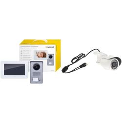 VIMAR K40930 Kit videocitofonico da parete con: videocitofono vivavoce a colori LCD 7" & 46CAM.136B.8 Telecamera Bullet IR Ahd 1080P OB. 3,6Mm Cvbs, Bianco