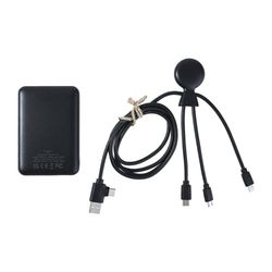 Batterie Externe Plastique Recyclé -Câble Multi USB 4 en 1 : USB C, USB, Lightning,Micro USB et Powerbank 5000mAh Charge Rapide pour Smartphone Universelle - Mr Bio Pack Long 1m Noir Xoopar