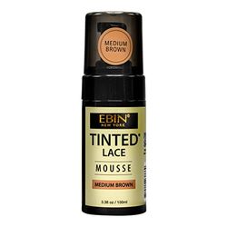EBIN NEW YORK - Tinted Mousse Medium Brown - Mousse colorante para pelucas de encaje - 100ml - Tono marrón medio con acabado natural, cobertura mate y efecto cuero cabelludo realista