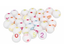 Perline in plastica rotonde numeri bianchi assortiti 7,5 mm. Diam int: 1,4 mm. 750 u. Ca