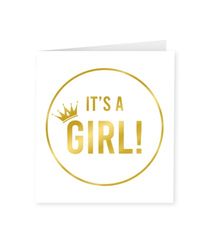 PD-Party 7028048 Baby Geboorte Kaart - It's a Girl, Goud/Wit, 15cm Lengte x 15cm Breedte x 0.5cm Hoogte