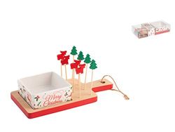 H+H Christmas Set Aperitiv Porcelain Bowl, Bamboo Base and 8 Sticks