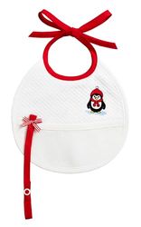 Filet - Kerstslabbetje voor baby's om te borduren met ketting en borduurwerk van een pinguïn met rode sjaal en hoed, striksluiting, Made in Italy