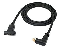 System-S USB 3.1 kabel 100 cm type C stekker naar bus schroef hoek adapter in zwart