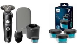 Philips Wet and Dry Electric Shaver S9000 Prestige SP9840/31, Lift&Cut System, SkinIQ Technology, Beard Styler, Cleaning Pod, Premium Pouch, with 3-pack Quick Clean Pod Replacement Cartridge CC13/50