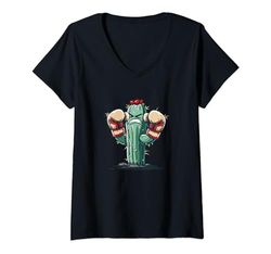 Mujer Cactus de flores divertidas para los amantes de las plantas Camiseta Cuello V