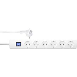Kopp UNOversal® Extensão de 6 tomadas de 1,4 m com interruptor, tomada angular plana grande distância de latas, aparafusável proteção tátil, tomada múltipla branca - 233402004