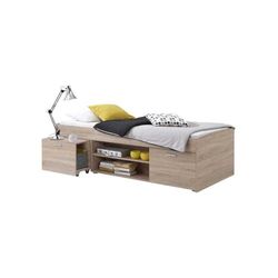 FMD 810-001_ei Carlo 1 Lit avec Porte + Deux Compartiments Ouverts + Table de Chevet Bois Chêne 95,5 x 203,5 x 58,5 cm