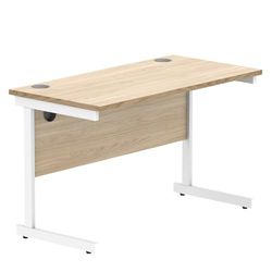 Office Hippo Essentials rectangulaire avec Gestion des Ports de câble d'ordinateur pour Le Lieu de Travail ou la Maison, Bureau à Domicile, Chêne Canadien, Cadre Blanc, W120 x D60 x H73cm