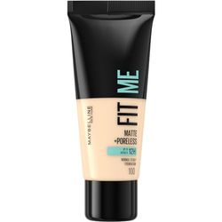 Maybelline Fit Me Foundation, Medium Coverage, Blendable With a Matte and Poreless Finish, For Normal to Oily Skin, Shade: 100 Warm Ivory, 30ml