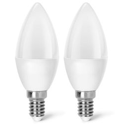 Glowster Bombilla LED C37 E14 6W, pack de 2, eficiencia energética, alta luminosidad, ideal para iluminación ambiental y decorativa.