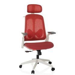 hjh OFFICE Ergonomiczne krzesło biurowe ARCEO WF krzesło obrotowe tapicerowane z regulowanym zagłówkiem i podparciem lędźwiowym, odporne na ścieranie obicie materiałowe, czerwone