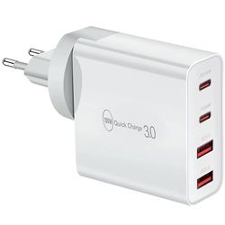100 W USB-C-laddare, 4-ports snabbladdare, PD 3.0, multipel kompatibel med iPhone 15/14/13/12, Se, Mac Pro/Air, iPad Pro, Samsung, Huawei, Xiaomi, ångdäck, typ C och USB A-strömförsörjning