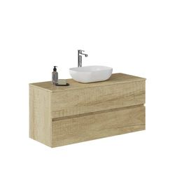 Baikal Mueble de Baño Onyx. Mueble MONTADO, Mueble 2 cajones. Mueble Baño con Lavabo. Mueble Suspendido. Armario de Pared. Lavabo Cerámico. 120cm Nature.