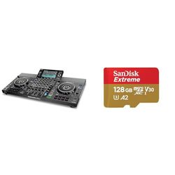 Denon DJ SC LIVE 4 - Controlador DJ autónomo, mezclador 4 canales, streaming de Amazon Music & SanDisk 128GB Extreme tarjeta microSDXC + adaptador SD + RescuePro Deluxe hasta 190 MB/s