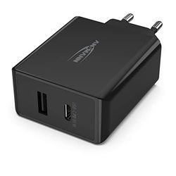 Ansmann Caricatore USB a 2 Porte da 60 W - USB C con Quick Charge 3.0 e Power Delivery Caricatore PD con Controllo Intelligente della Carica per Smartphone, Tablet e Laptop