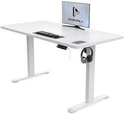 Homall Elektrisch sta-bureau 120 x 60 cm in hoogte verstelbaar bureau, zit-sta bureau met tijdherinnering sta-bureau 3 geheugeninstellingen elektrisch bureau draadbeheerlade, wit