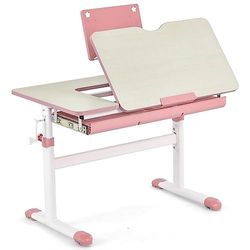 Generisch Bureau d'étudiant réglable en Hauteur de 51 à 73 cm avec Plateau inclinable, Support de Livre, tiroir et règle de Mesure, Bureau Ergonomique pour Enfants de 3 à 12 Ans, Rose