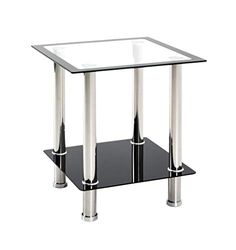 HAKU Möbel Mesa auxiliar acero inoxidable, negro, Acero inoxidable, cristal de seguridad - Dim.: AN 40 cm x AL 46 cm x P 40 cm, Estilo: Moderno