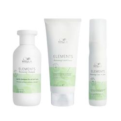 Wella Professionals Gentle Care Professional Hair Care without Silicones & Sulphates for Smooth Shiny Hair, Elements Renewing Shampoo 250ml, Detangling Conditioner 200ml & Leave-In Hair Lotion 150ml