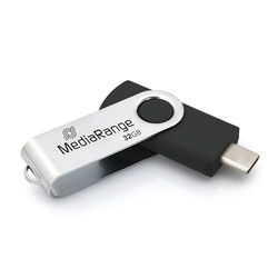MediaRange USB Type-C® 3.2 Gen 1 - Unidad Flash (32 GB, Carcasa giratoria), Color Plateado y Negro