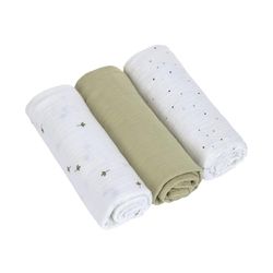 LÄSSIG Bébé Couverture de puériculture Drap de puériculture Lot de 3 en Coton 85 x 85 cm/Swaddle & Burp Blanket L Leave Olive