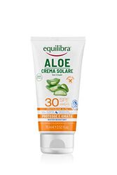 Equilibra Solari, Aloe Crema Solare SPF 30 Travel Size, a Base di Aloe Vera, Vitamina C ed E, Olio di Argan, Olio di Cocco e Burro di Karité, Per un'Abbronzatura Sana e Naturale, Water Resistant, 75ml