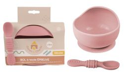 DORON & CHARLIE - Bol Ventouse Avec Cuillière 2 en 1 - Repas Enfant - 056750 - Beige - Silicone - 350 ml - Compatible Micro Onde - Machine à Laver - Facile à Nettoyer - À Partir de 4 mois