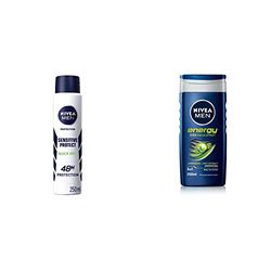 NIVEA MEN Sensitive Protect Anti-Perspirant Deodorant Spray (250ml), Men's Deodorant with 48H Sweat and Odour Protection & Men Energy Shower Gel, 250 ml - Pack of 6