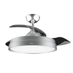 EVVO Plafondventilator met uittrekbare vleugels en licht, diameter 107 cm, 3 vleugels, motor DC 40 W, 6 snelheden, timer tot 4 uur, winter-/zomerfunctie, beschermingsklasse IP44 (metaal)