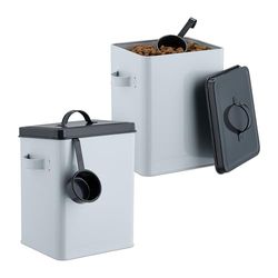 Relaxdays Scatola per Crocchette Cane, Set 2 Contenitori Cibo Gatti, 5,5L, Porta Mangime con Paletta, Bianco Antracite, Ferro