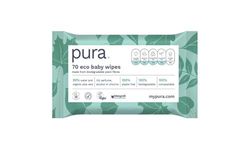 Pura Eco Friendly Baby Water Wipes 4 x 70 per pack, (280 Wet Wipes) 100% Plastic Free, 99% Water, Biodegradable, Compostable, Vegan, Suitable for Sensitive & Eczema Prone Skin, Newborn