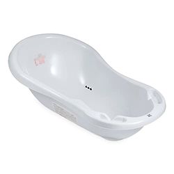 Hylat Baby Friends Gris Baignoire Bébé avec Bouchon de Vidange et Thermomètre Vaignoire Antidérapante pour nouveau-nés et bébés jusqu'à 12 mois, en plastique sans BPA, Baignoire pour Enfants