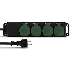 REV Stekkerstrip, IP44, tuinstekker, buitenstopcontact, voor led-lichtketting buiten, 1,4 m max. 3500 W, zwart