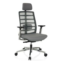 hjh OFFICE Ergonomiczne krzesło biurowe SPINIO Elite regulowane zagłówek i podparcie lędźwiowe, krzesło obrotowe, ochrona pleców, materiał/siatka szara